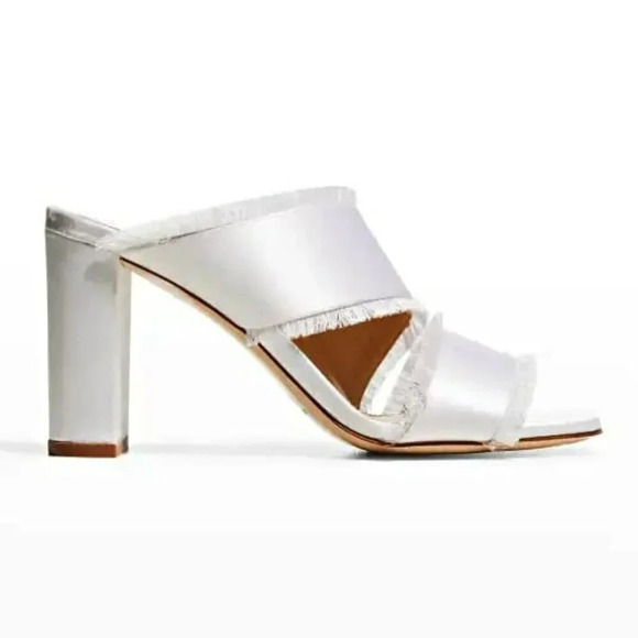 Marion Parke Cecilia Women's White Satin Fringe Heel Sandals Size 40 (MSRP $575) - Picture 1 of 11